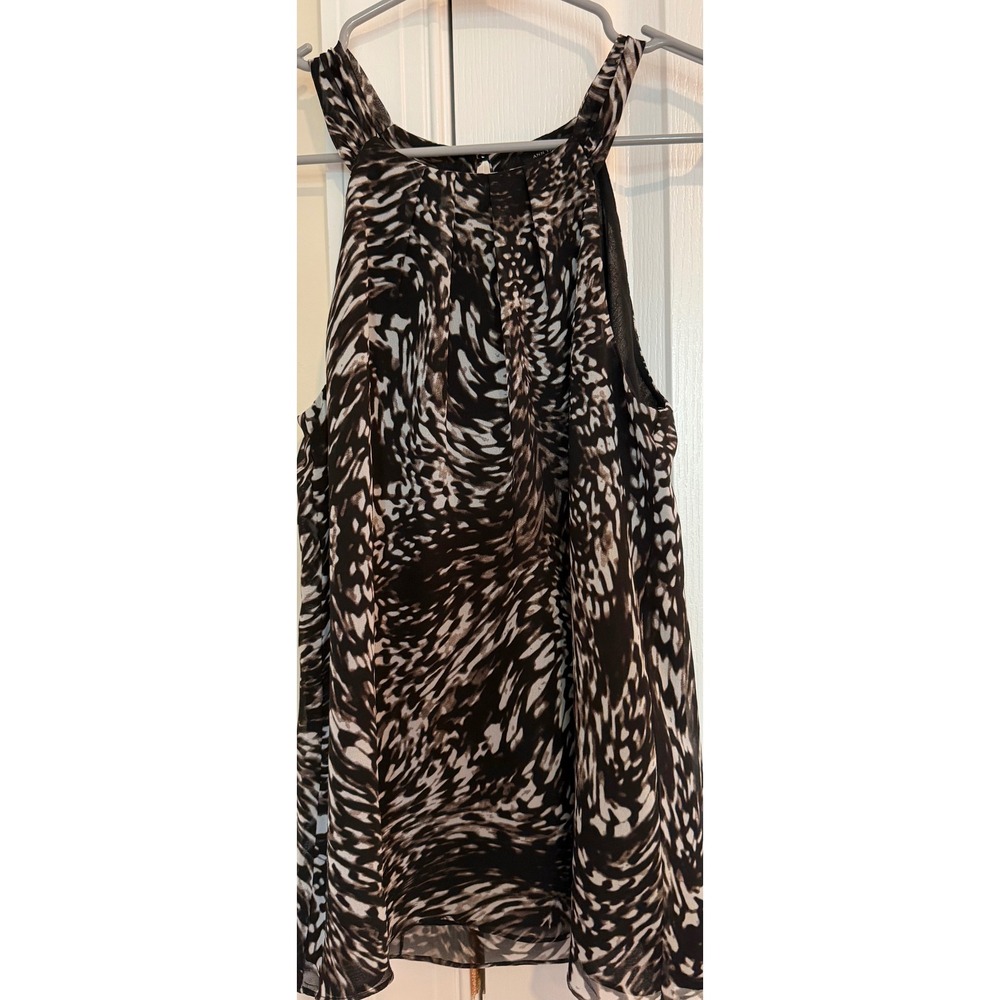Ann Taylor Brown White Abstract Animal Print Halter Neck Blouse Top 258662 Sz 4